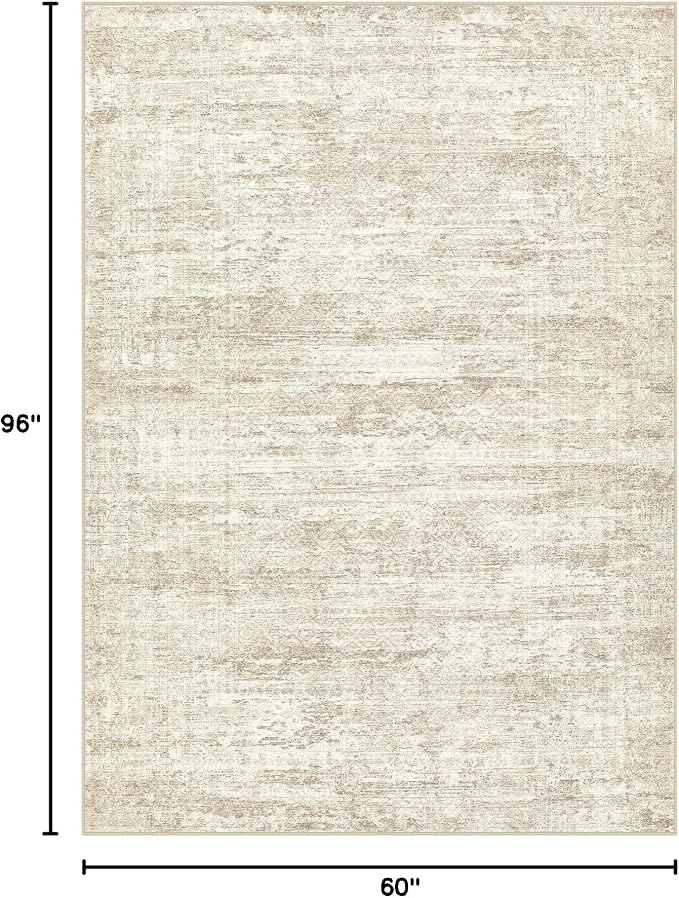 UERMEI 5x8 Washable Area Rug - Neutral Modern Abstract Living Room Rugs, Non-Slip Soft Large Indoor Floor Carpet for Bedroom Home Office & Under Dining Table Decor, Beige/Brown