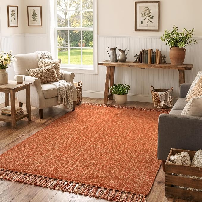 4' x 6' Living Room Area Rug, Fall Modern Comfy Bedroom Rugs | Terracotta Hand-Woven Dining Room Carpet, Reversible Braided Accent Rug for Nursery Room Bedside Dorm, Fall Decor