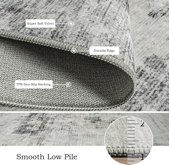 Toneed Washable 2x6 Non-Slip Runner Rug for Hallway Kitchen, Grey/Brown | Abstract Soft Modern Low Pile Area Rugs for Bedroom Laundry Living room,Indoor Carpet for Bedside Home Decor