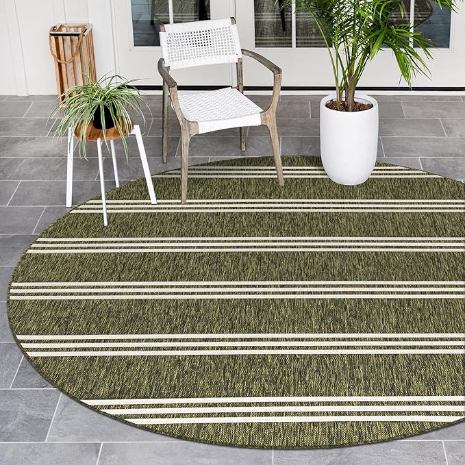 Unique Loom Outdoor Collection Area Rug - Anguilla (13' Round, Green/ Ivory)