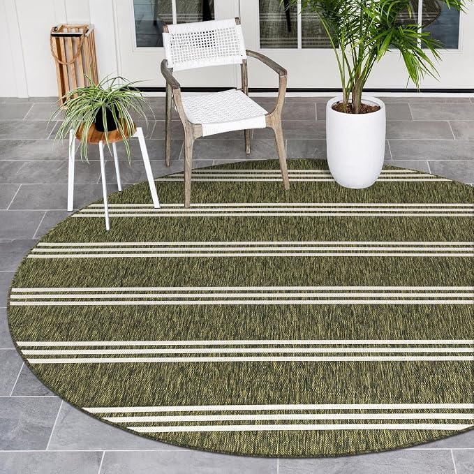 Unique Loom Outdoor Collection Area Rug - Anguilla (13' Round, Green/ Ivory)