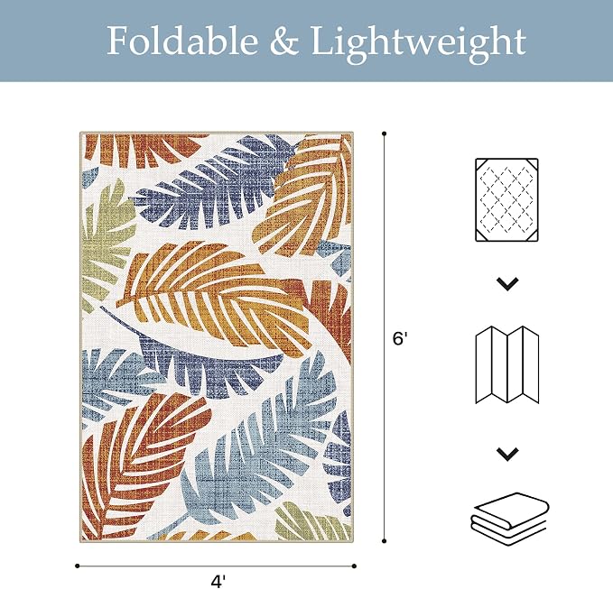 GENIMO Outdoor & Indoor Area Rug 4'x6', Waterproof, Non-Shedding, Easy Cleaning, Leaf Mat for Patio, Living Room, Balcony, Dining Room, RV, Deck, Bedroom, Camping, Outside Carpet, Rust Navy