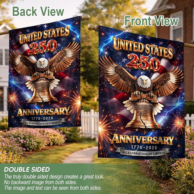 American Flag With Eagle, 250th Anniversary Patriotic Design, 250 Anniversary Usa Flag, Garden Flags For Outside, 1776-2026 Commemorative, Front And Back Print 3 (30x40 Inch)
