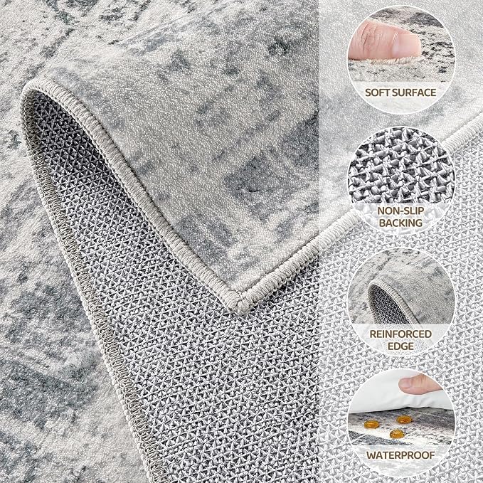 UERMEI 5x7 Area Rug for Living Room Washable Abstract Gray Carpet | Low Pile Non-Slip Soft Neutral Modern Kid Pet Friendly Large Rugs For Bedroom Dining Room Nursery Office Indoor Decor