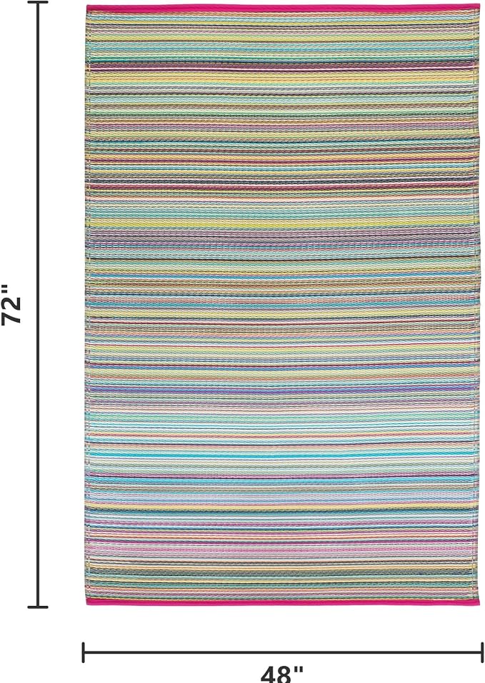 Fab Habitat Outdoor Rug - Waterproof, Fade Resistant, Crease-Free - Premium Recycled Plastic - Striped - Patio, Deck, Porch, Balcony, Laundry Room - Cancun - Candy - 4 x 6 ft