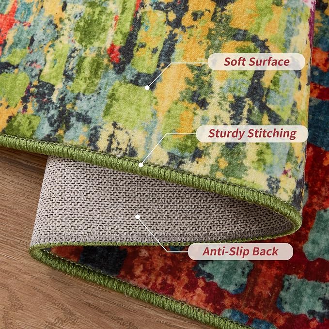 Tangsoo Abstract 2x4 Washable Rug for Entryway, Colorful Small Area Rug | Modern Non Slip Indoor Front Door 2x4 Runner Rugs Mat,Print Soft Low Pile Rugs for Entrance Kitchen Entry Bathroom Home Decor