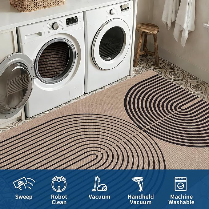 GarveeHome Modern Rainbow 8x10 Easy Jute Rug for Living Room Indoor Outdoor Patio Farmhouse, Contemporary Neutral Non Slip Non Shedding Carpet for Bedroom Backyard Dining Room