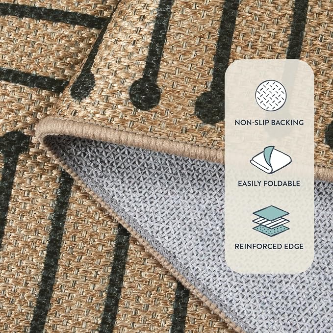 Lahome Neutral 3x5 Outdoor Rug, Black Easy Jute Entry Front Door Rug | Farmhouse Rhombus Non Slip Non Shedding Nature Indoor Outdoor Carpet for Kitchen Balcony Foyer