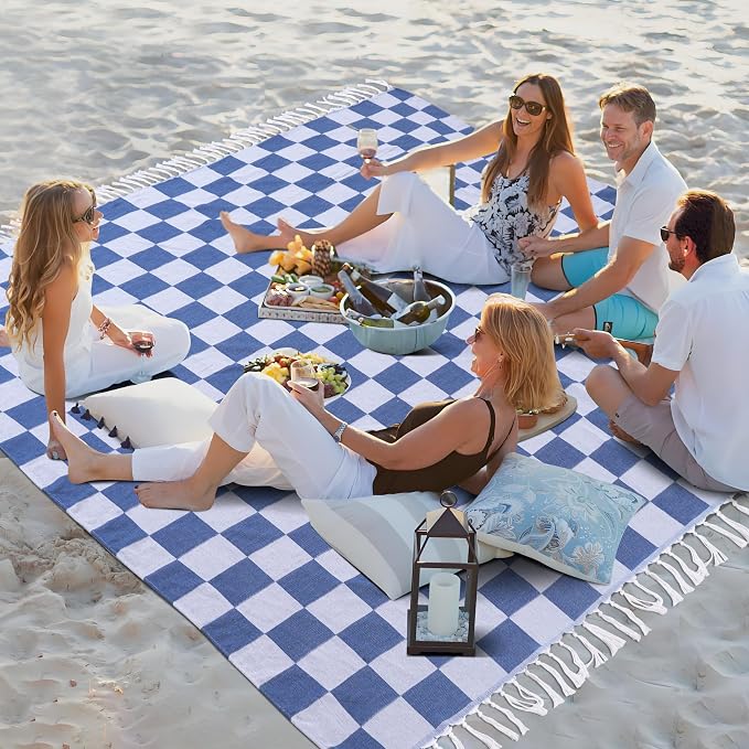 Extra Large Turkish Beach Towel Picnic Mat Throw Blanket Summer Woven Rectangle Tablecloth White Table Clothes XL Outdoor Essentials Beach Accessories Garden Party Decor Patio Park Lawn Grass Festival
