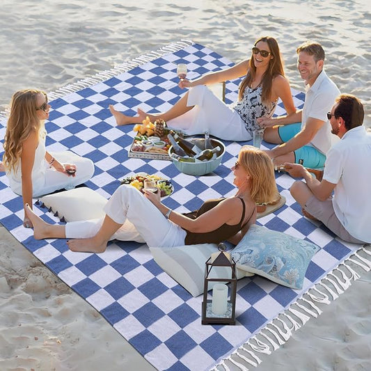 Extra Large Turkish Beach Towel Picnic Mat Throw Blanket Summer Woven Rectangle Tablecloth White Table Clothes XL Outdoor Essentials Beach Accessories Garden Party Decor Patio Park Lawn Grass Festival