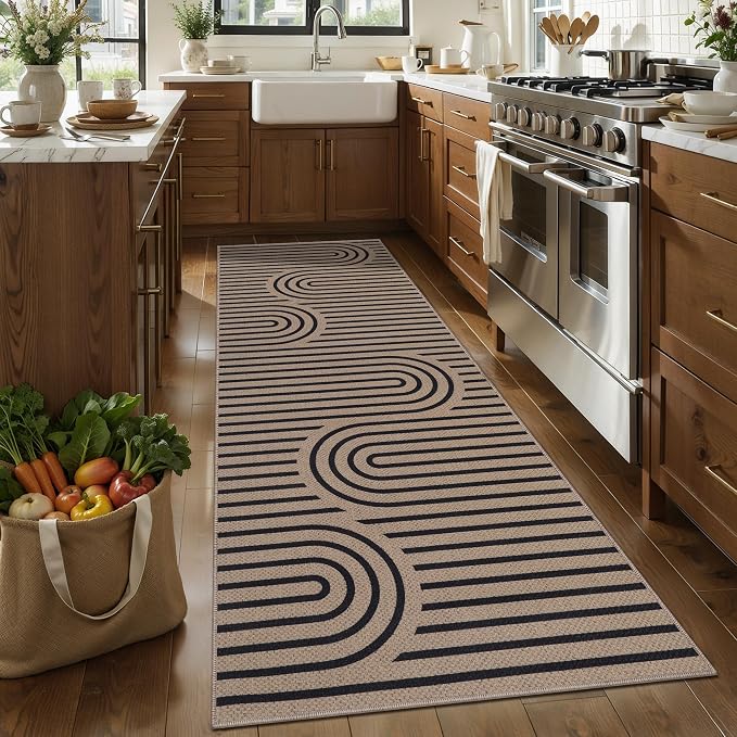 Tangsoo Modern Easy Jute 2.6x8 Washable Runner Rug for Hallways,Brown Non-Slip Thin Outdoor Rug Runner,Farmhouse Long Floor Carpet Runner for Kitchen Laundry Bedroom Living Room