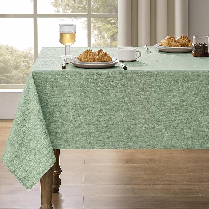 Decorelia Table Cloth for Rectangle Dining Table, Faux Linen Waterproof Texture Farmhouse Washable Rectangular Tablecloth Cover for Birthday, Party, Picnics, Outdoor Decor(Sage Green, 52 x70 Inch)
