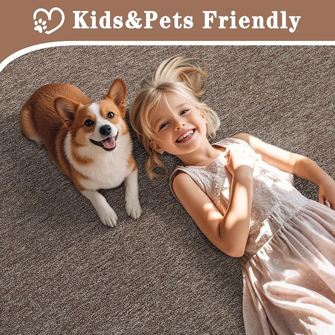 5x7 Brown Area Rug | Washable Memory Foam, Low Pile Non Slip Indoor Carpet for Living Room Bedroom Office Classroom College Dorm Room Home Decor