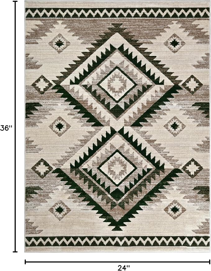 YHSF South West Native Tribal American Rug Ritz - Olive, 2 ft x 3 ft | Native American Indian Inspired Rug - Living Room, Bedroom, Hallway, Entryway & High-Traffic Area Rugs - Washable - Soft