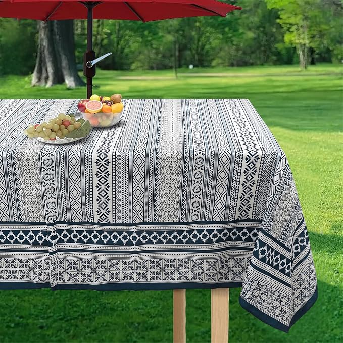 Outdoor Tablecloth with Umbrella Hole and Zipper, Rectangle Patio Table Covers for Spring/Summer, Machine Washable Outdoor Picnic Table Cloth (Boho, 60" × 84" Rectangular)