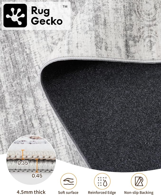 Miukiki 3x5 Washable Area Rug Moroccan Soft Non Slip Entryway Rug Grey | Machine Washable 3x5 Rug for Bedroom Kitchen Living Room, Low Pile Indoor Floor Carpet with Vintage Pattern