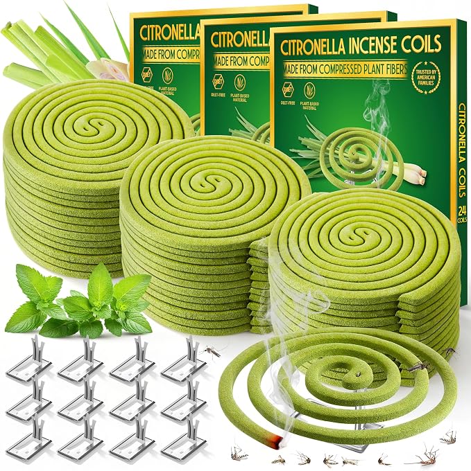 72 Pcs Mosquito Repellent Coils, Natural Citronella Mosquito Coils Indoor & Outdoor, Up to 6 Hours Protection, Safe for Kids & Pets, Repellent for Home, Patio, Camping, Backyard, Poolside