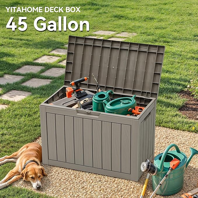 YITAHOME 45 Gallon Deck Box | Outdoor Storage Box for Patio Cushions, Outdoor Tools, Gardening Tools, Sports Equipment, and Throw Pillows, Lockable