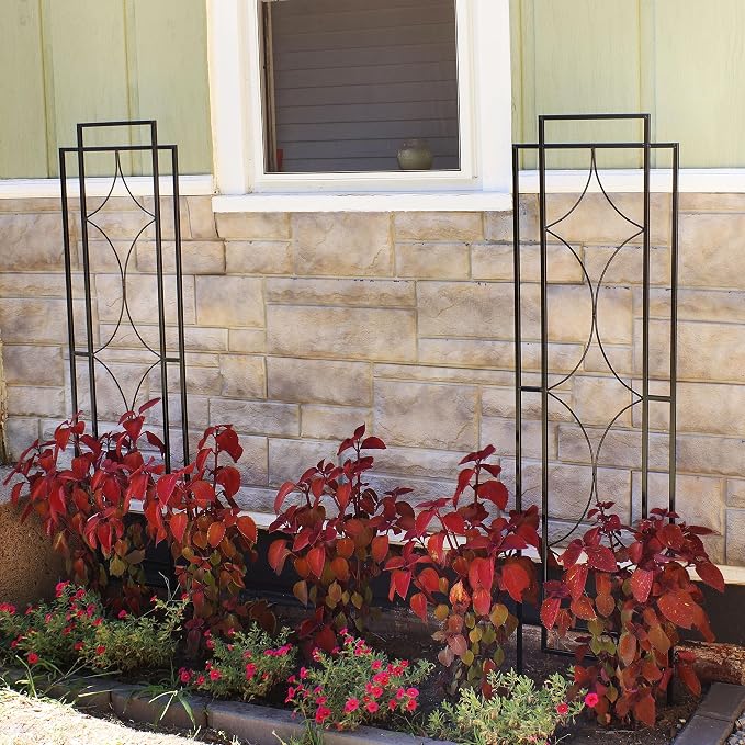 Sunnydaze 2-Piece Chic Diamonds Garden Trellis for Climbing Plants - Outdoor Decorative Metal Flower Trellis - 60-Inch Tall - Black