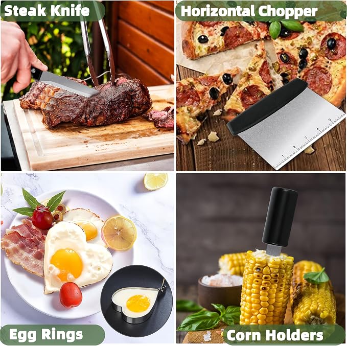 42PCS Blackstone Griddle Accessories Kit, Flat Top Grill Accessories Set for Blackstone and Camp Chef, Grill Spatula Set with Melting Dome, Burger Press, Gifts for Men, for Men