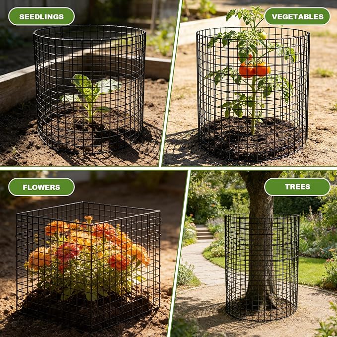 Plant Protector from Animals, 6 Set Plant Cages for Outdoor Plants 12'' x 16'' Metal Wire Protectors for Plants, Protection Cages with Stakes & Zip Ties, to Keep Rabbits Chicken Duck Out for Garden