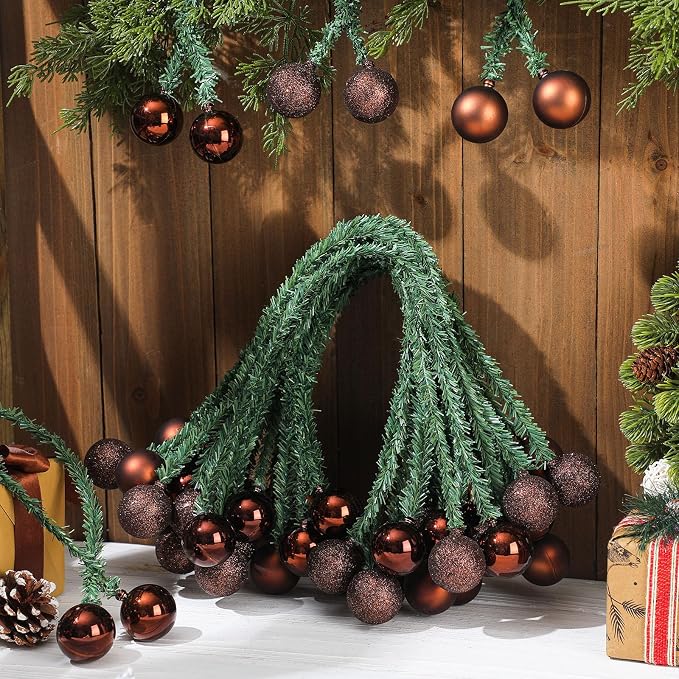 Dingion 30 Pcs 20 Inches Christmas Garland Ties with Balls Decorative Twist Ties for Banister Stairs Railing Reusable Flexible Twist for Home Xmas Holiday Decor Gift Craft Wrapping(Brown)