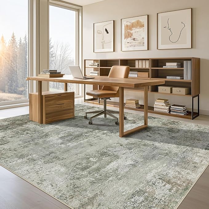 Tortania Area Rug Living Room Rugs - 10x14 Washable Large Soft Neutral Boho Moroccan Bohemian Farmhouse Rug Indoor Floor Carpet for Bedroom Under Dining Table Home Office Decor - Olive Brown
