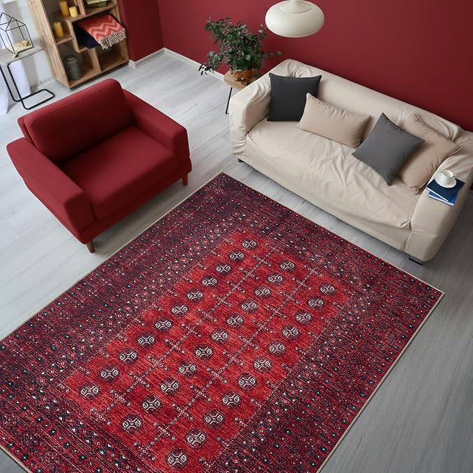 Keen Home Design Vintage Washable Area Rug, Non-Slip Low Pile, 5x7 | Machine Washable Cotton Chenille, 0.25In Low Pile, Rubber Non-Slip Back; Living Room, Bedroom, Dining Room, Office