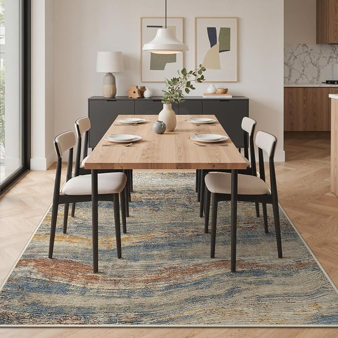 BEIMO 5x7 Washable Area Rug for Living Room, Wave Abstract Taupe Glod | Soft Machine Washable Modern Rug,Streaks Ocean Pattern Non Slip Indoor Marble Brown Carpet for Dining Bedroom Playroom Office