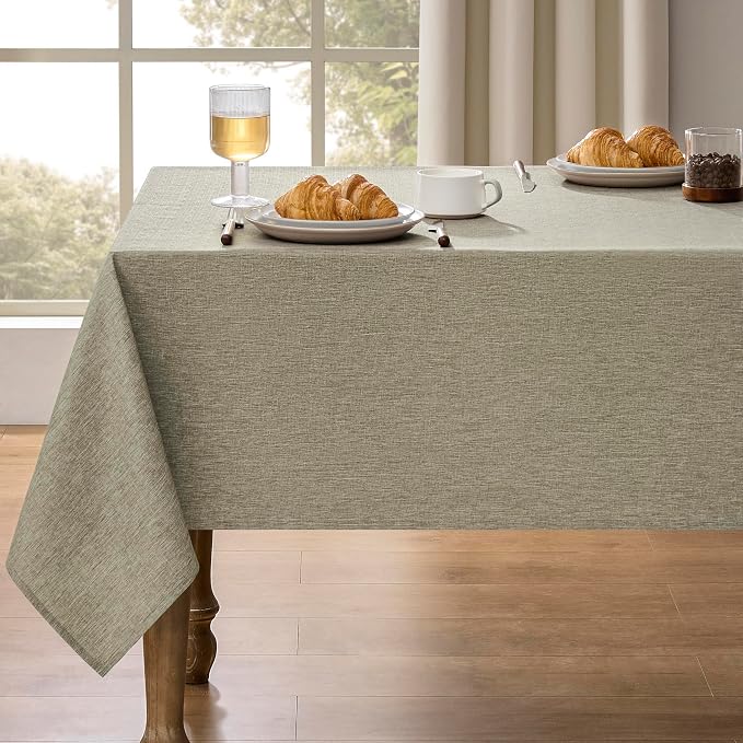 Decorelia Table Cloth for Rectangle Dining Table, Faux Linen Waterproof Texture Farmhouse Washable Rectangular Tablecloth Cover for Birthday, Party, Picnics, Wedding Decor(Natural, 52 x70 Inch)