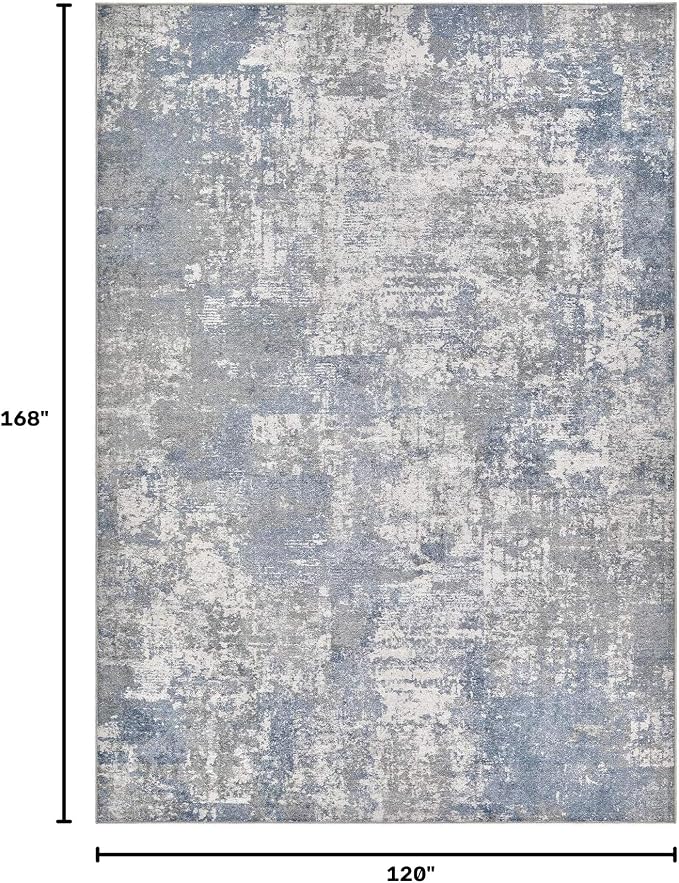 Tortania Washable 10x14 Area Rug for Living Room: Modern Abstract Neutral Large Soft Thin Rugs - Non Slip Indoor Carpet for Bedroom Dining Room Office Nursery Home Floor Decoration - Blue Grey