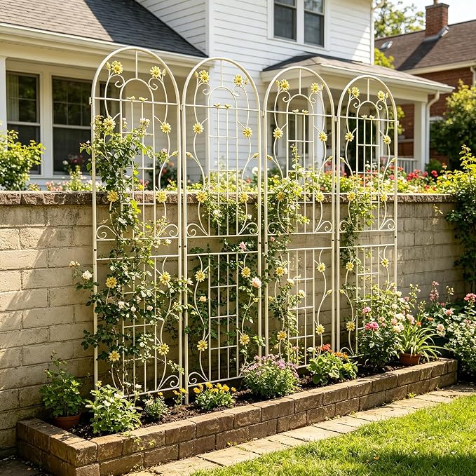 4/2 Pack White Metal Garden Trellis, 86.7" x 19.7" 71" x 19.7" Rustproof Plant Support Frame, Decorative Climbing Vine Trellis for Flower Vegetable Patio Garden Decor (White, 86.7" x 19.7", 4 Pack)