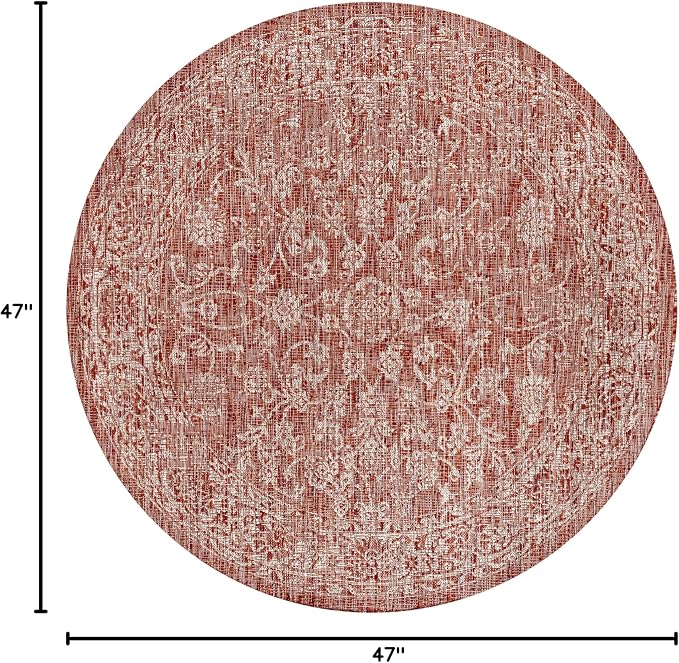 JONATHAN Y Weave Floral Indoor Outdoor Round Area Rug 4 Ft Red/Taupe, Tela Bohemian Textured for Backyard, Patio, Porch, Easy-Cleaning, High Traffic, Pet-Friendly, Non-Shedding (SMB100A-4R)