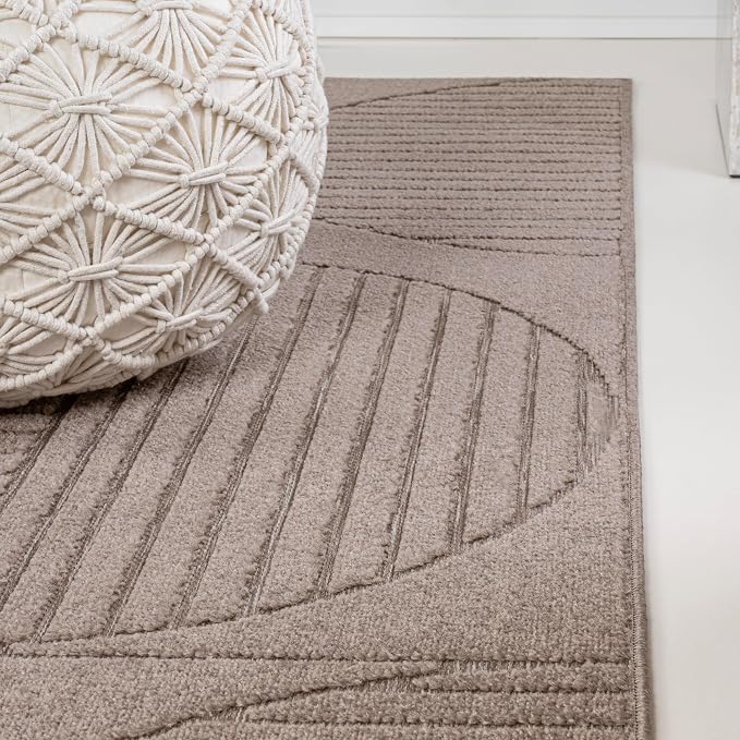 JONATHAN Y Nordby High-Low Arch Striped Indoor/Outdoor Area Rug, 8x10, Taupe/Beige, for Patio, Backyard, Living Room, Bedroom, Office, Hose-Washable (SCN104D-8)