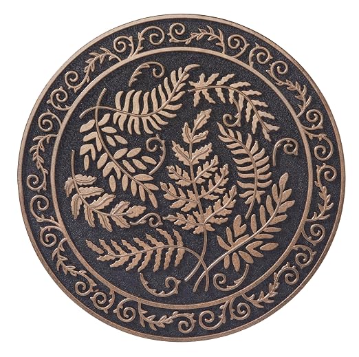 HF by LT Deluxe Rubber Stepping Stone, Fern Medallion Design, Heavy Duty 13"" All-Weather Garden Tile, Black with Antique Bronze Finish, Set of 3, TR0787
