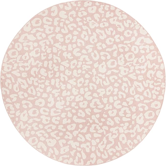 Unique Loom Outdoor Safari Collection Area Rug - Leopard (10' Round, Pink Ivory/ Ivory)