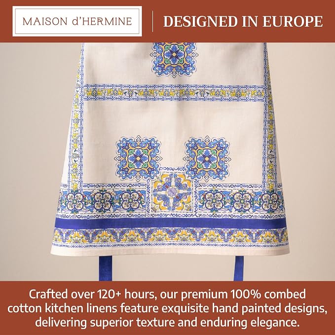 Maison d' Hermine Aprons for women with Pocket 100% Cotton (27.50"x31.50") | Adjustable Neck Strap & long ties Apron Men Chef Wedding Cooking Gardening Server Maid