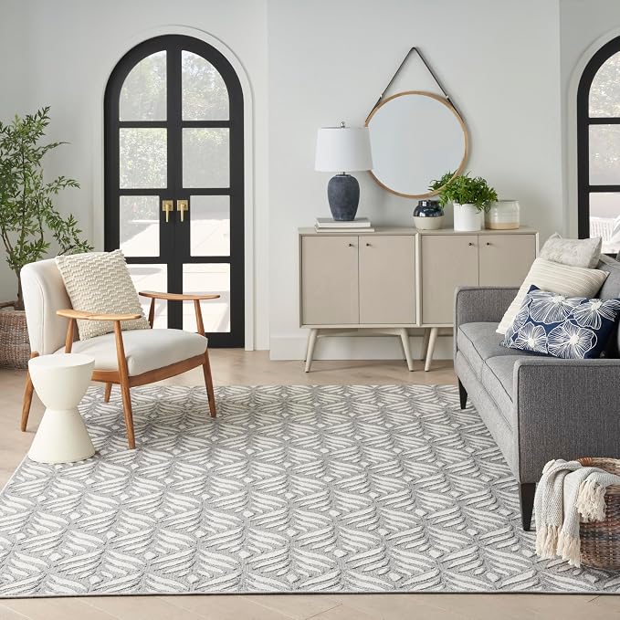 Nourison Home Aloha Grey 7' x 10' Area Rug - Easy Clean, Non Shedding, Bed Room, Living Room, Dining Room, Kitchen (7' x 10')
