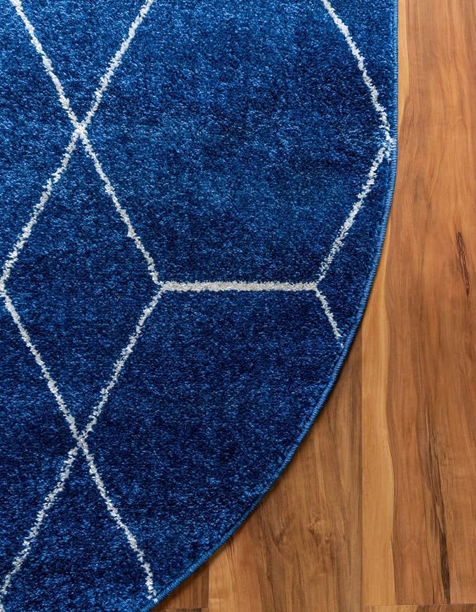 Unique Loom Trellis Frieze Collection Area Rug - Geometric (4' x 6' Oval, Navy Blue/ Ivory)