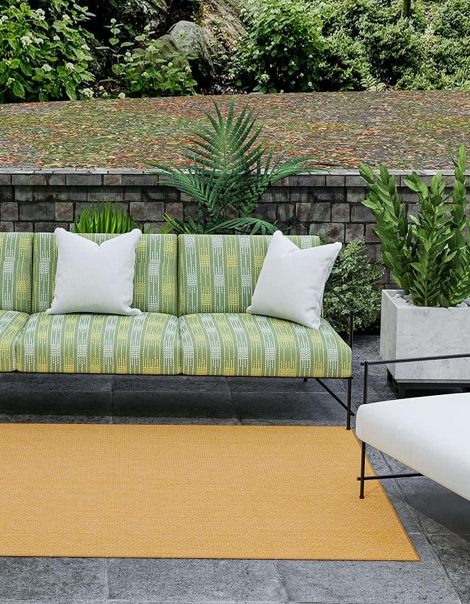 Unique Loom Collection Casual Transitional Solid Heathered Indoor/Outdoor Flatweave Area Rug (7' 10" x 10' Rectangle, Corn Harvest Yellow)