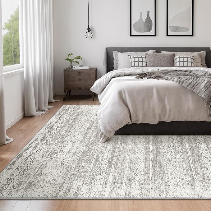 Miukiki 6x9 Area Rug Washable Non Slip Rug for Living Room Grey | Soft Low Pile Washable Area Rug Bedroom Dining Room, Stain Resistant Carpet with Easy Care Design 6'x9'