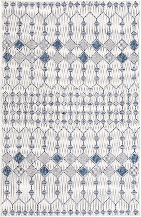Unique Loom Outdoor Trellis Collection Area Rug - Traliccio (5' 3" x 7' 10" Rectangle, Ivory/ Navy Blue)