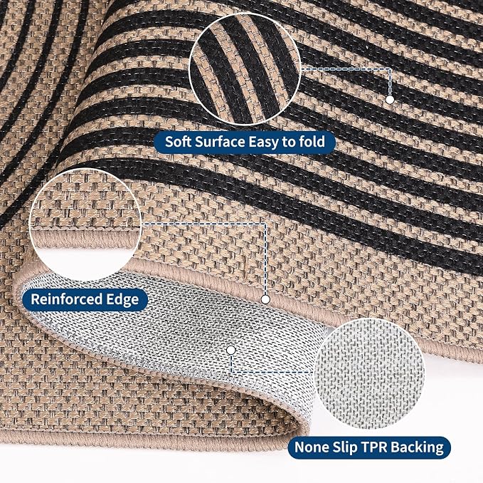 GarveeHome Modern Rainbow Easy Jute 3x5 Patio Rug, Washable Rugs for Entryway Farmhouse Non Slip Indoor Door Mat Carpet for Entry Mudroom Porch Decor