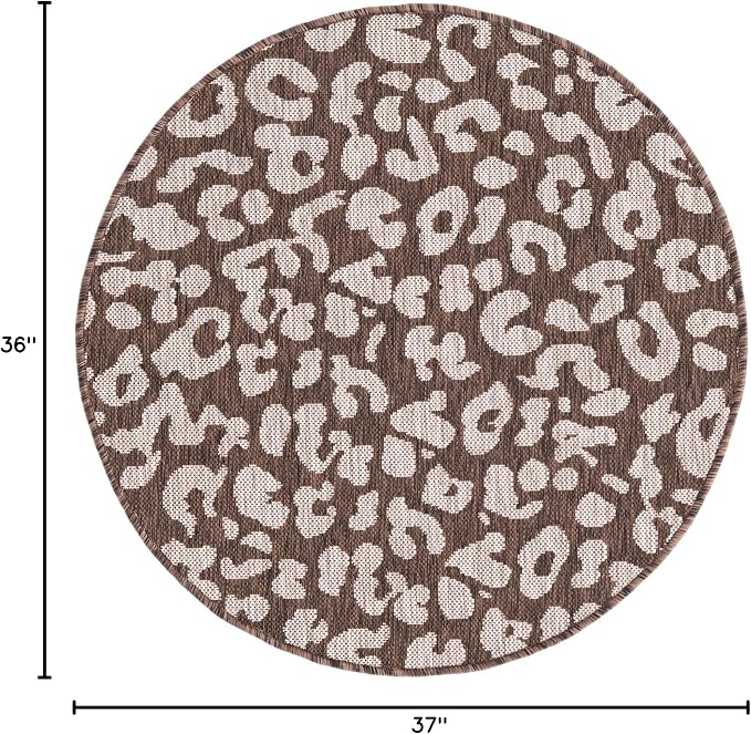 Unique Loom Outdoor Safari Collection Area Rug - Leopard (3' Round, Brown/ Light Brown)