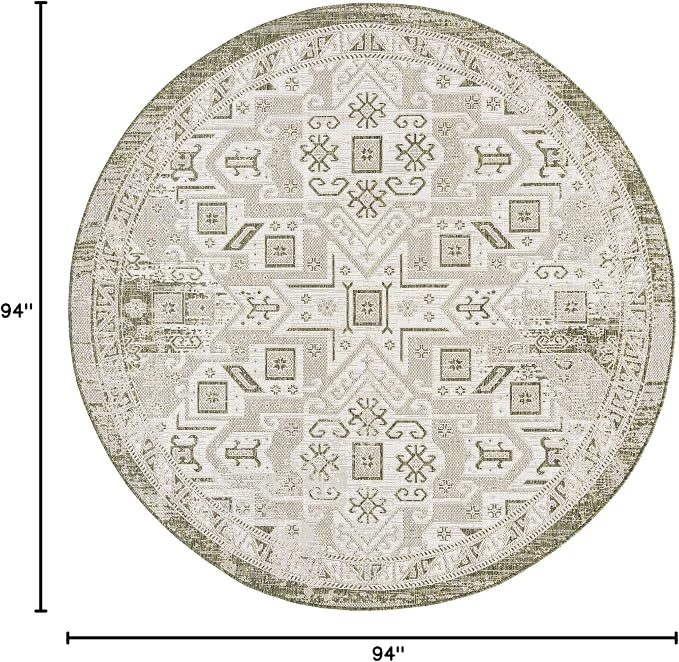 Unique Loom Outdoor Aztec Collection Area Rug - Coba (7' 10" Round, Green/ Ivory)