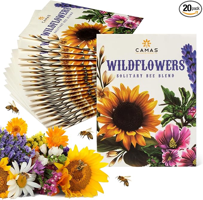 Camas- Pollinator Wildflower Seed Packets - (20) Party Favors to Attract Bees, Butterflies, and Hummingbirds to Your Plant and Flower Garden-Annual Wildflower Mix