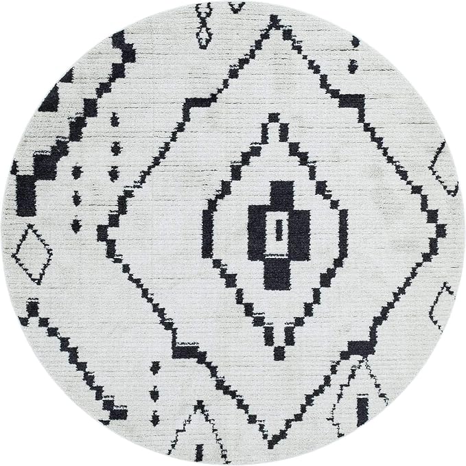 Unique Loom Morocco Collection Tribal, Southwestern, Bohemian Area Rug (7' 0 x 7' 0 Round, Ivory/Black)