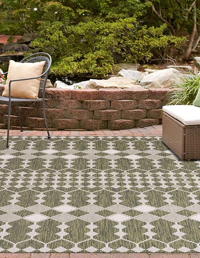 Unique Loom Outdoor Trellis Collection Area Rug - Traliccio (10' Square, Green/ Ivory)