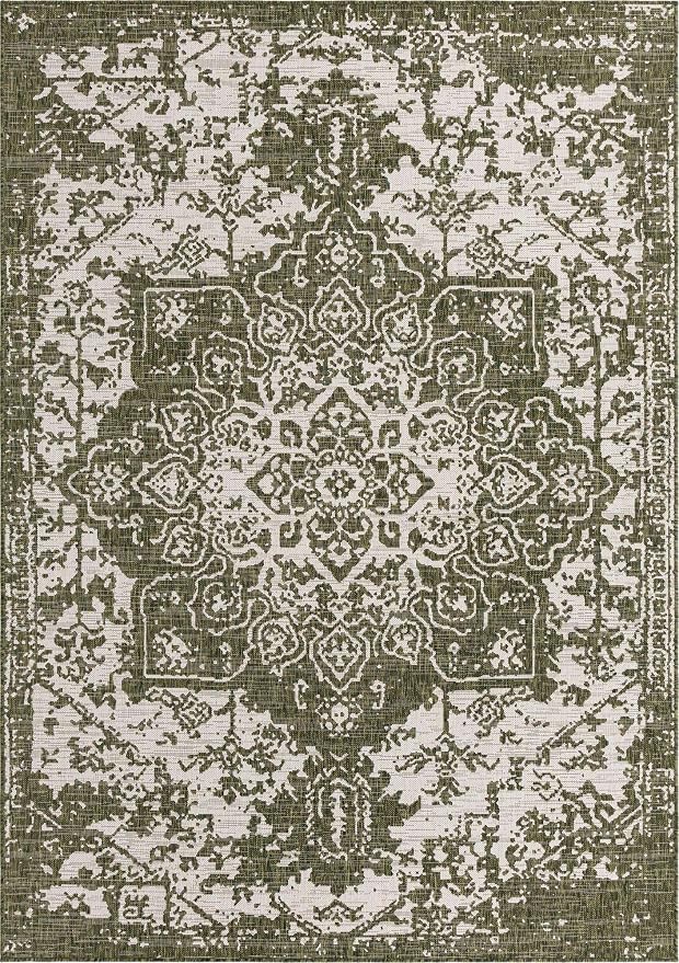 Unique Loom Outdoor Collection Area Rug - Dubai (7' 1" x 10' Rectangle, Green/ Ivory)