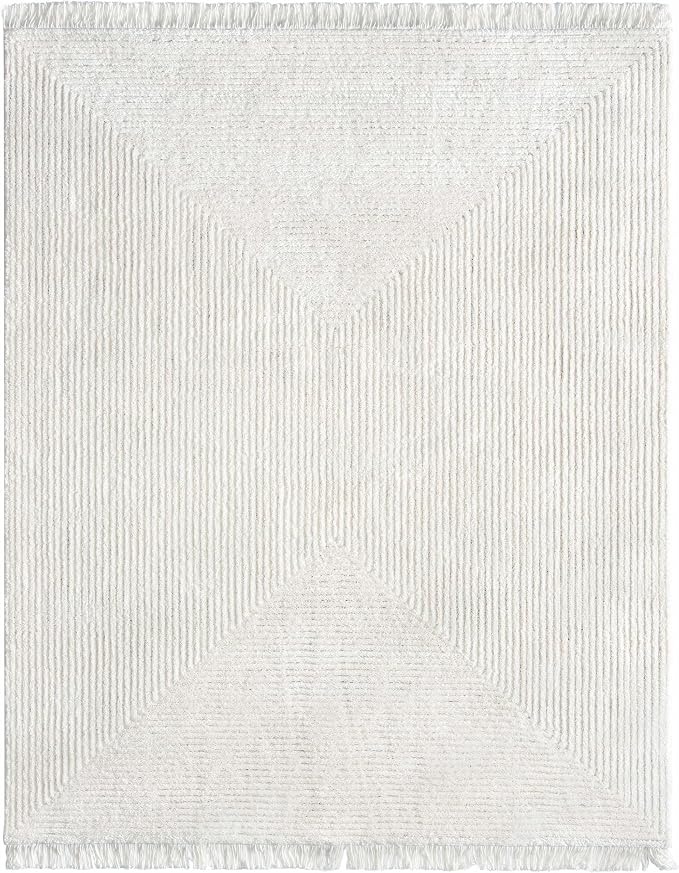 Well Woven Allie Ivory Squares Geometric Area Rug 4x6 (3'11" x 5'3") - Soft High-Low Texture for Living Room, Bedroom & Office